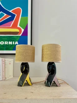 Discount Pamono Ceramic Bedside Lamps, 1950, Set of 2
