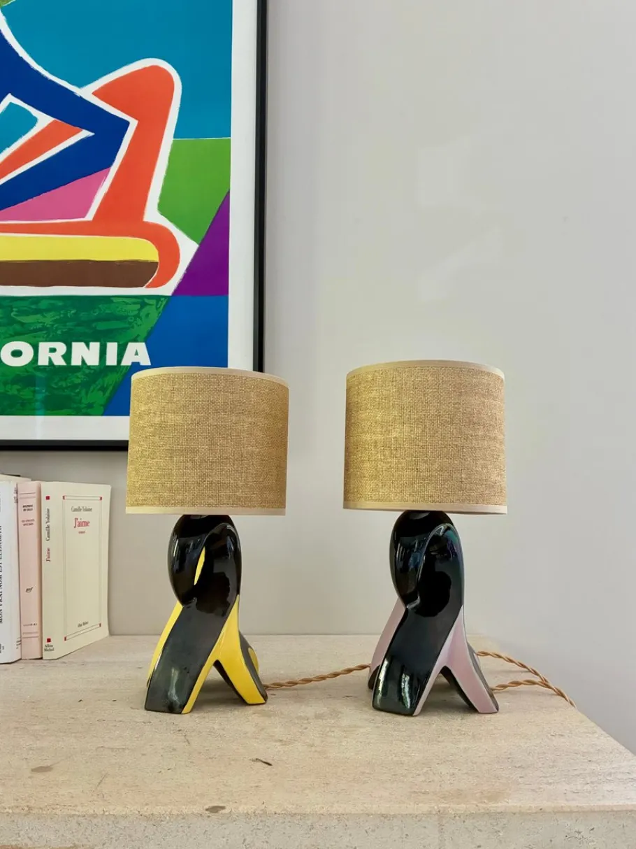 Discount Pamono Ceramic Bedside Lamps, 1950, Set of 2