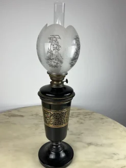 Discount Pamono Ceramic Oil Lamp in Bronze and Glass, Italy, 1930s