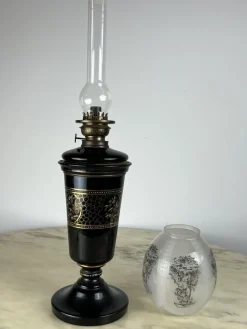 Discount Pamono Ceramic Oil Lamp in Bronze and Glass, Italy, 1930s