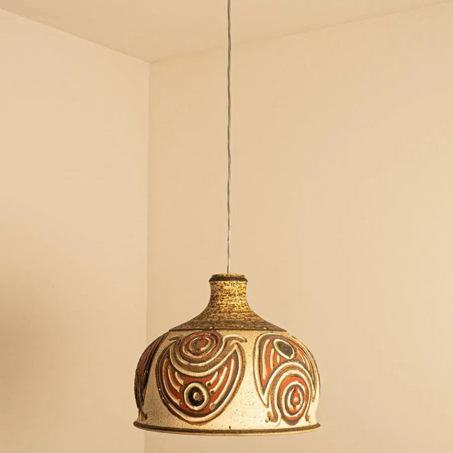 Clearance Pamono Ceramic Pendant Flared Bowl with Pattern, Denmark, 1960s