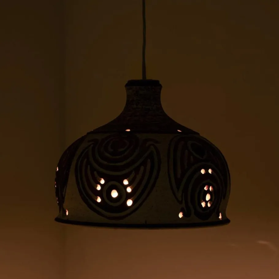Clearance Pamono Ceramic Pendant Flared Bowl with Pattern, Denmark, 1960s