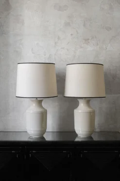 Outlet Pamono Ceramic Table Lamps with Fabric Lampshades, 1960s, Set of 2