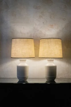 Outlet Pamono Ceramic Table Lamps with Fabric Lampshades, 1960s, Set of 2