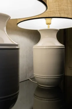 Outlet Pamono Ceramic Table Lamps with Fabric Lampshades, 1960s, Set of 2