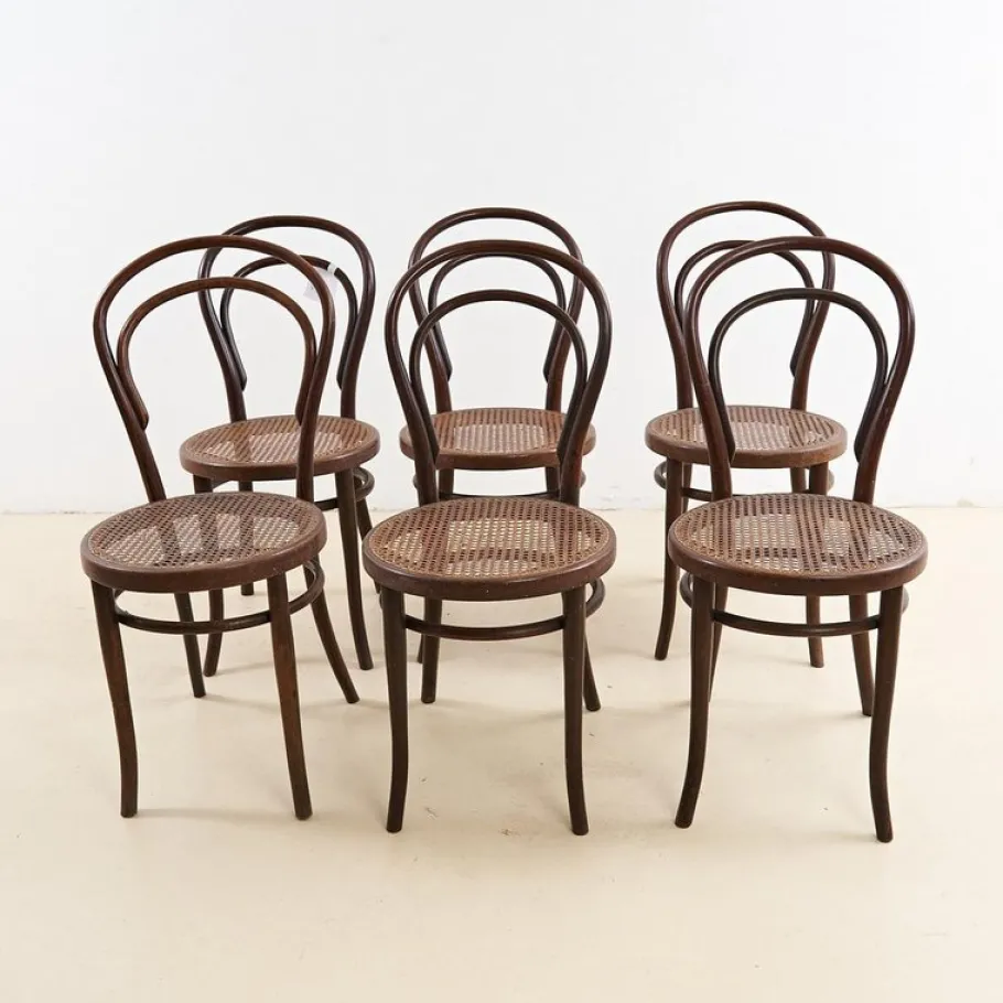 Discount Pamono Chairs in Wood and Vienna Straw from Thonet, Set of 6