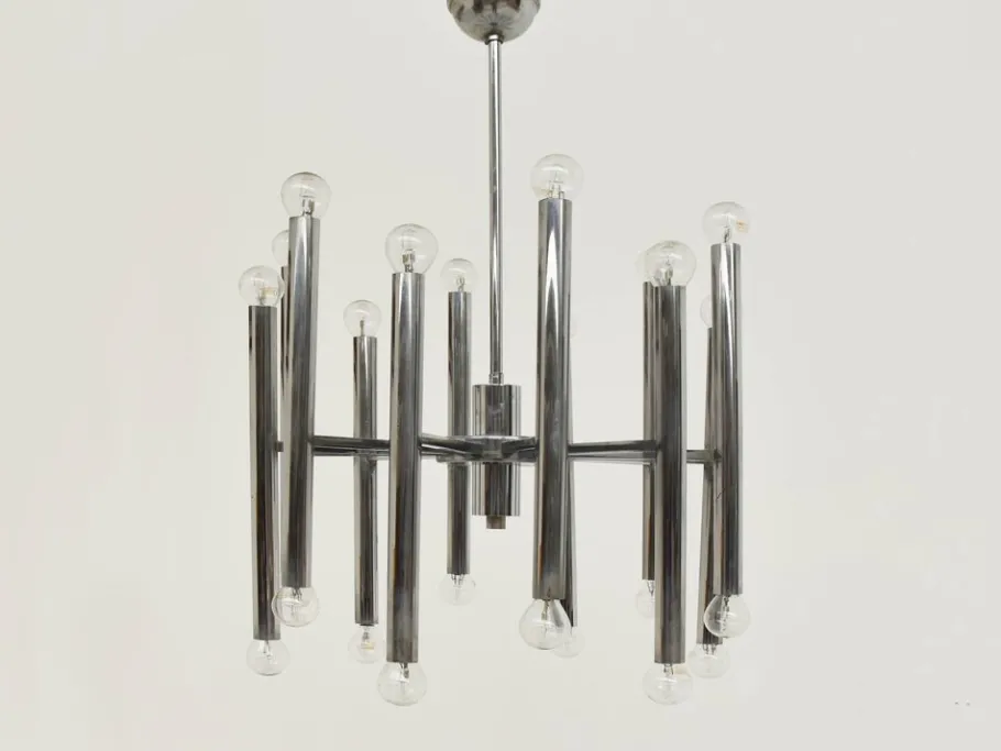New Pamono Chandelier with 24 Bulbs by Geatano Sciolari, Italy, 1970s