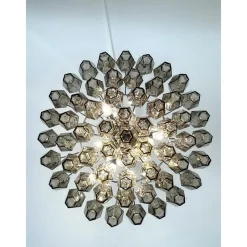 Clearance Pamono Chandelier with Fume Poliedri Murano Glass by Simoeng