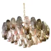New Pamono Chandelier with Pink and Fume Poliedri Murano Glass by Simoeng