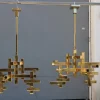 Discount Pamono Chandeliers in Solid Brass Gaetano Prehose Minimal and Rational Design from Sciolari, 1970s, Set of 2