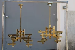 Discount Pamono Chandeliers in Solid Brass Gaetano Prehose Minimal and Rational Design from Sciolari, 1970s, Set of 2
