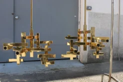 Discount Pamono Chandeliers in Solid Brass Gaetano Prehose Minimal and Rational Design from Sciolari, 1970s, Set of 2