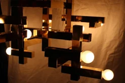 Discount Pamono Chandeliers in Solid Brass Gaetano Prehose Minimal and Rational Design from Sciolari, 1970s, Set of 2