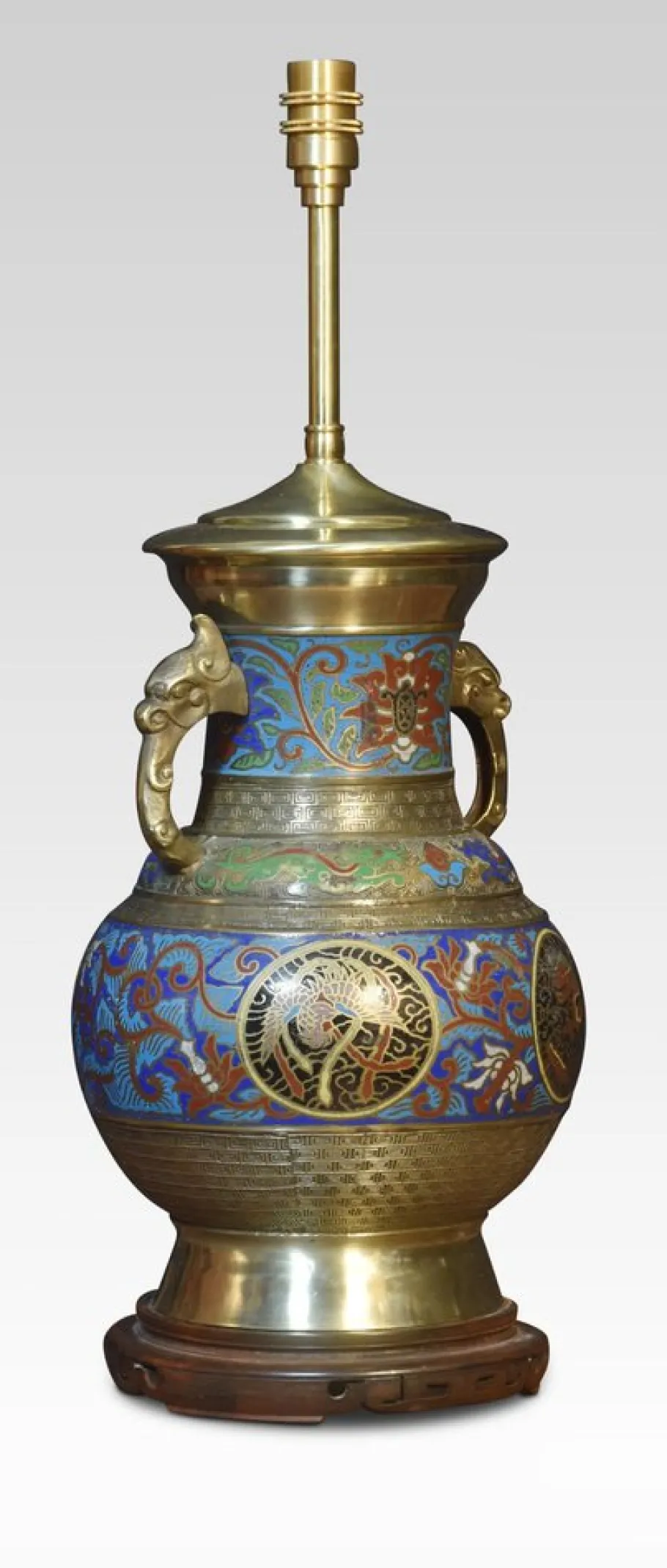New Pamono Chinese Cloisonne Twin Handled Table Lamp Base, 1920s