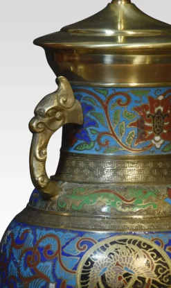 New Pamono Chinese Cloisonne Twin Handled Table Lamp Base, 1920s