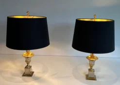 Sale Pamono Chrome and Brass Palm Tree Lamps in the style of Maison Charles, 1970, Set of 2