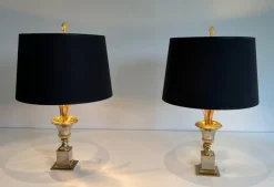 Sale Pamono Chrome and Brass Palm Tree Lamps in the style of Maison Charles, 1970, Set of 2