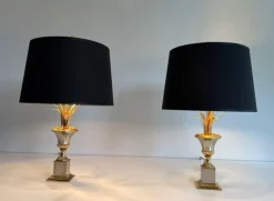 Sale Pamono Chrome and Brass Palm Tree Lamps in the style of Maison Charles, 1970, Set of 2