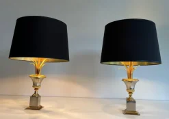 Sale Pamono Chrome and Brass Palm Tree Lamps in the style of Maison Charles, 1970, Set of 2
