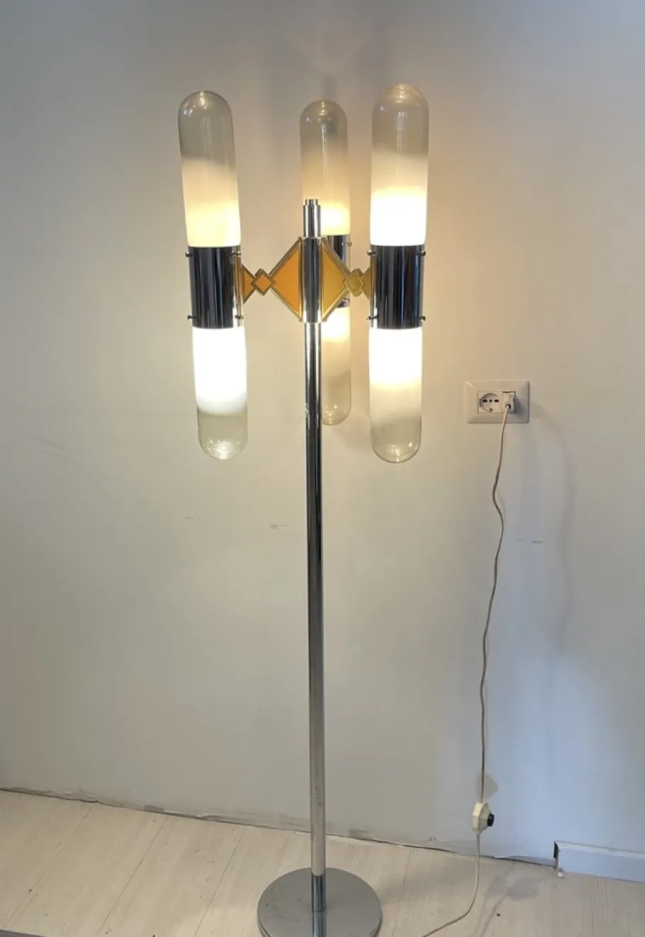 New Pamono Chrome and Murano Glass Floor Lamp from Mazzega, 1970s