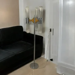 New Pamono Chrome and Murano Glass Floor Lamp from Mazzega, 1970s