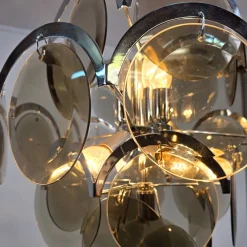 Discount Pamono Chrome and Smoke Glass Chandelier by Vistosi, Italy