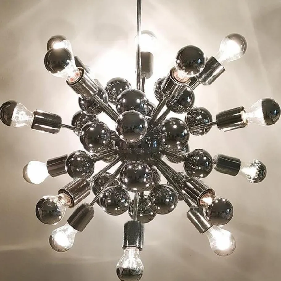 New Pamono Chrome Sputnik Ceiling Lamp by Goffredo Reggiani, Italy, 1970s