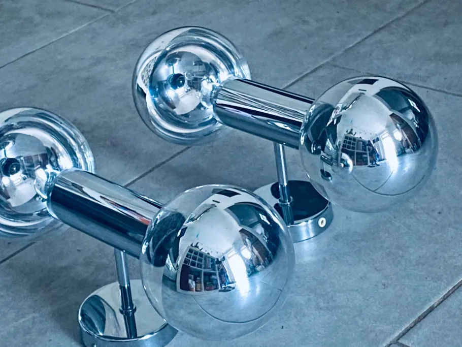 Hot Pamono Chrome Wall Lamps by Motoko Ishii for Staff Leuchten, 1960, Set of 2