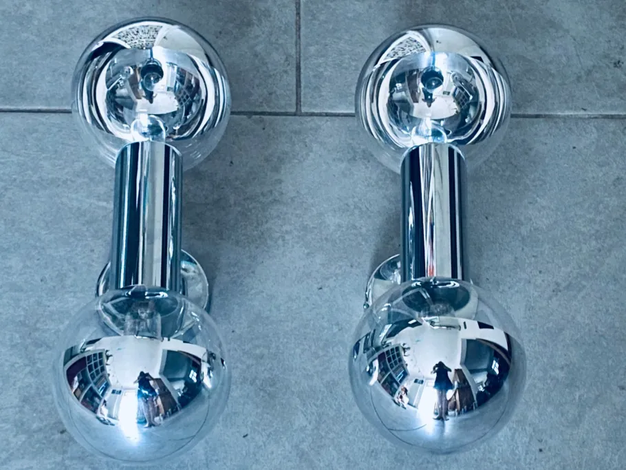 Hot Pamono Chrome Wall Lamps by Motoko Ishii for Staff Leuchten, 1960, Set of 2