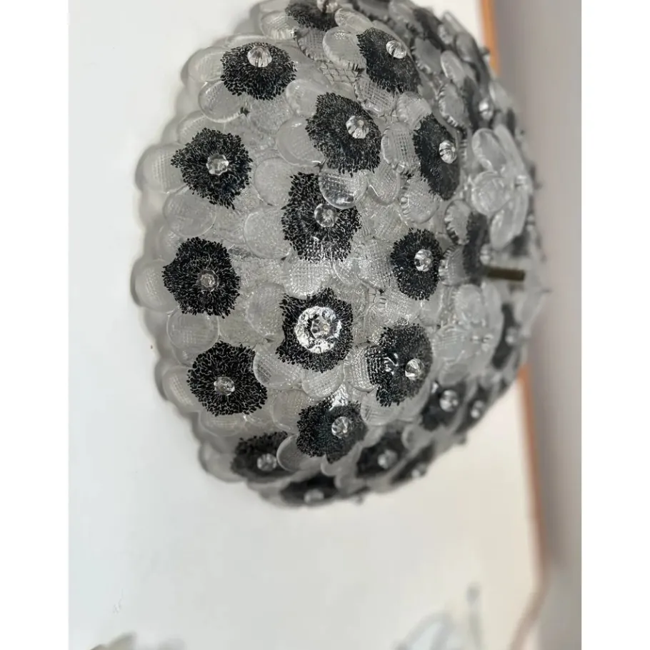 New Pamono Clear and Black Flowers Flush Mount in Murano Glass by Simoeng