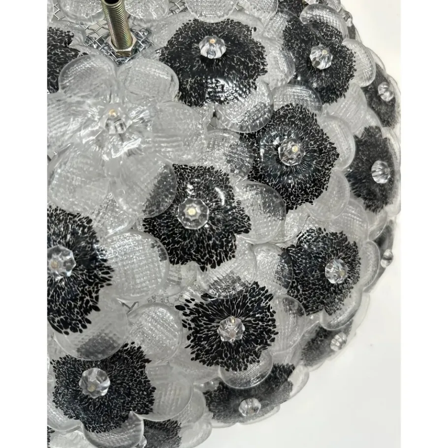 New Pamono Clear and Black Flowers Flush Mount in Murano Glass by Simoeng