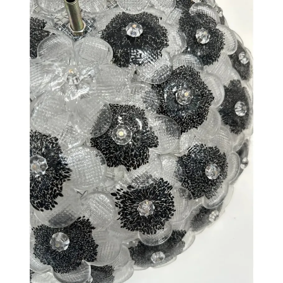 New Pamono Clear and Black Flowers Flush Mount in Murano Glass by Simoeng