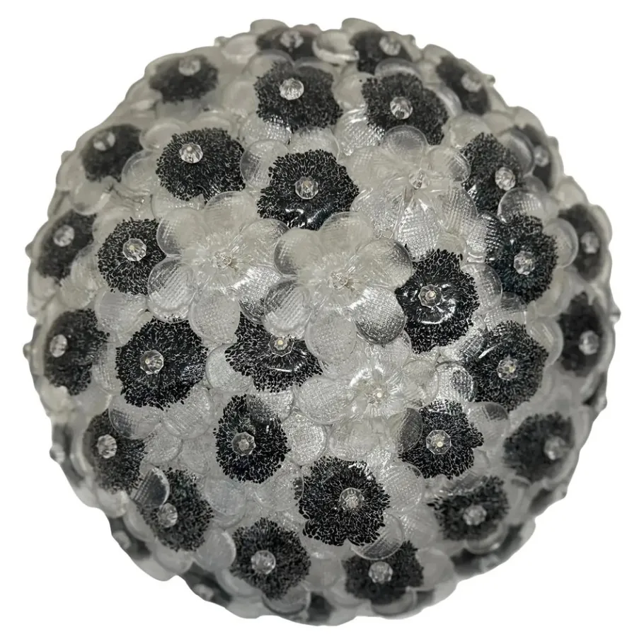 New Pamono Clear and Black Flowers Flush Mount in Murano Glass by Simoeng