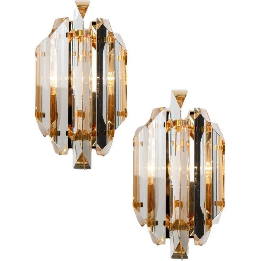 Online Pamono Clear Gold Glass Brass Sconces in the style of Venini, 1970s, Set of 2