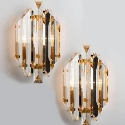 Online Pamono Clear Gold Glass Brass Sconces in the style of Venini, 1970s, Set of 2