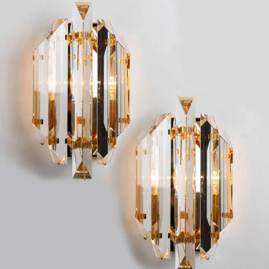 Online Pamono Clear Gold Glass Brass Sconces in the style of Venini, 1970s, Set of 2