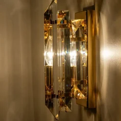 Online Pamono Clear Gold Glass Brass Sconces in the style of Venini, 1970s, Set of 2