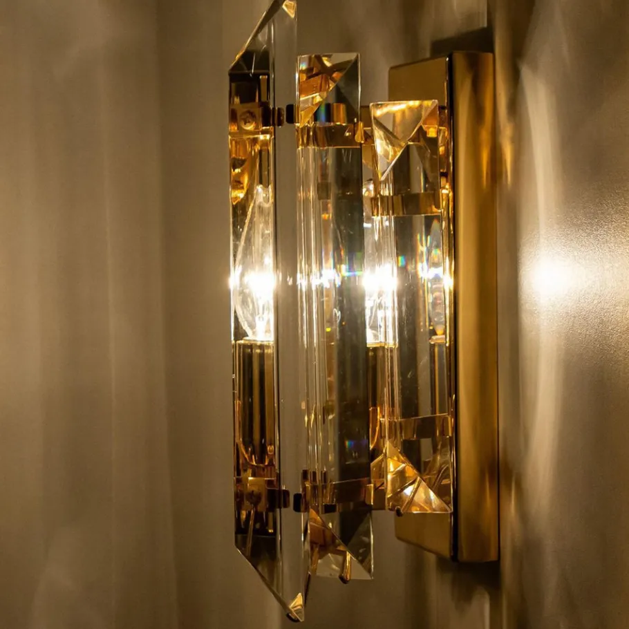 Online Pamono Clear Gold Glass Brass Sconces in the style of Venini, 1970s, Set of 2