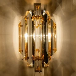 Online Pamono Clear Gold Glass Brass Sconces in the style of Venini, 1970s, Set of 2