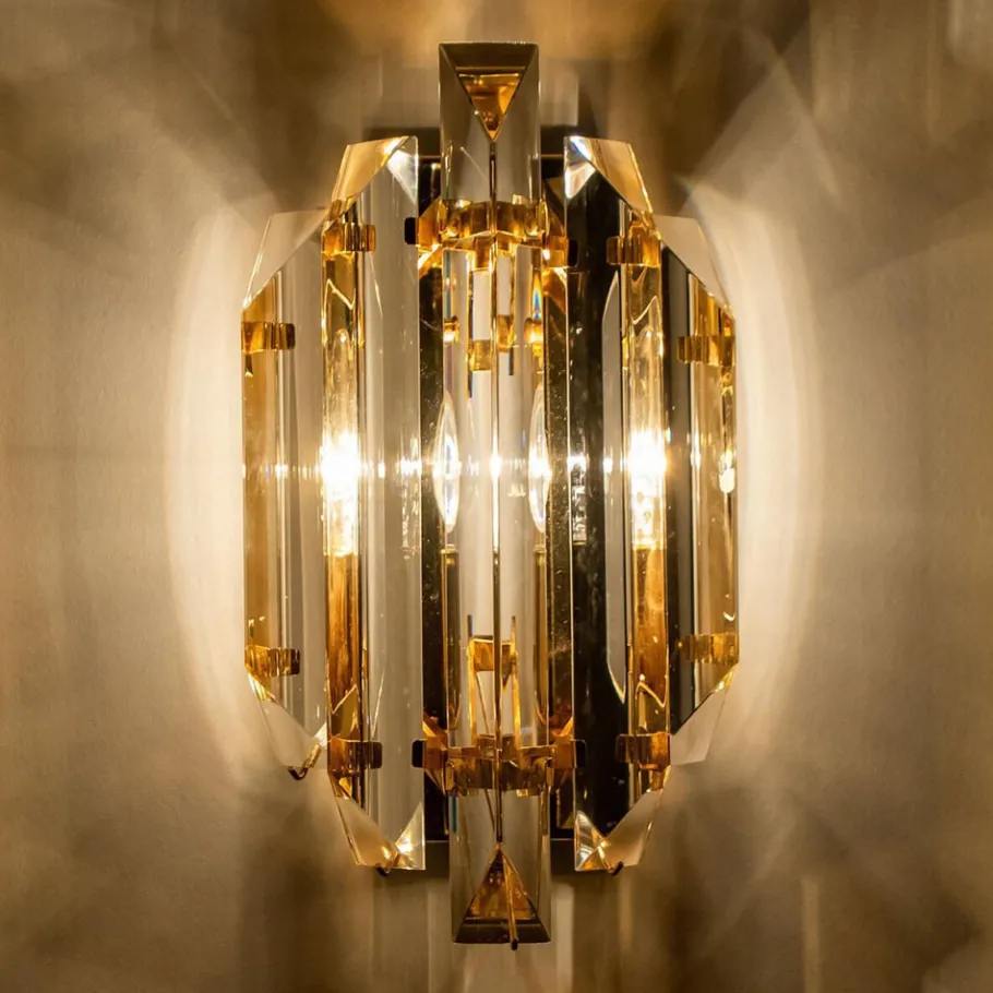 Online Pamono Clear Gold Glass Brass Sconces in the style of Venini, 1970s, Set of 2