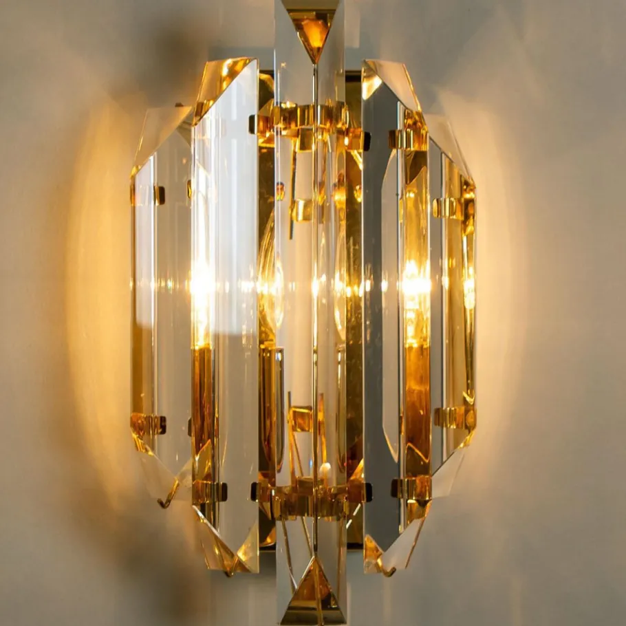 Online Pamono Clear Gold Glass Brass Sconces in the style of Venini, 1970s, Set of 2