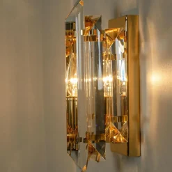 Online Pamono Clear Gold Glass Brass Sconces in the style of Venini, 1970s, Set of 2