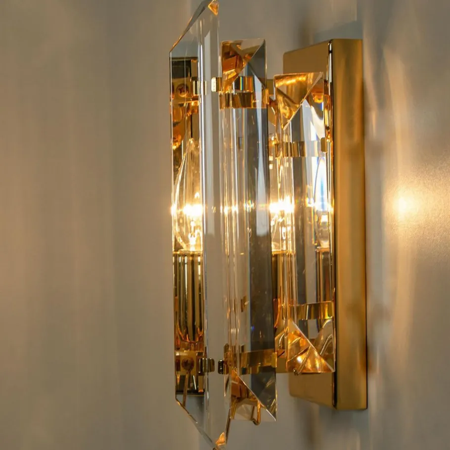 Online Pamono Clear Gold Glass Brass Sconces in the style of Venini, 1970s, Set of 2