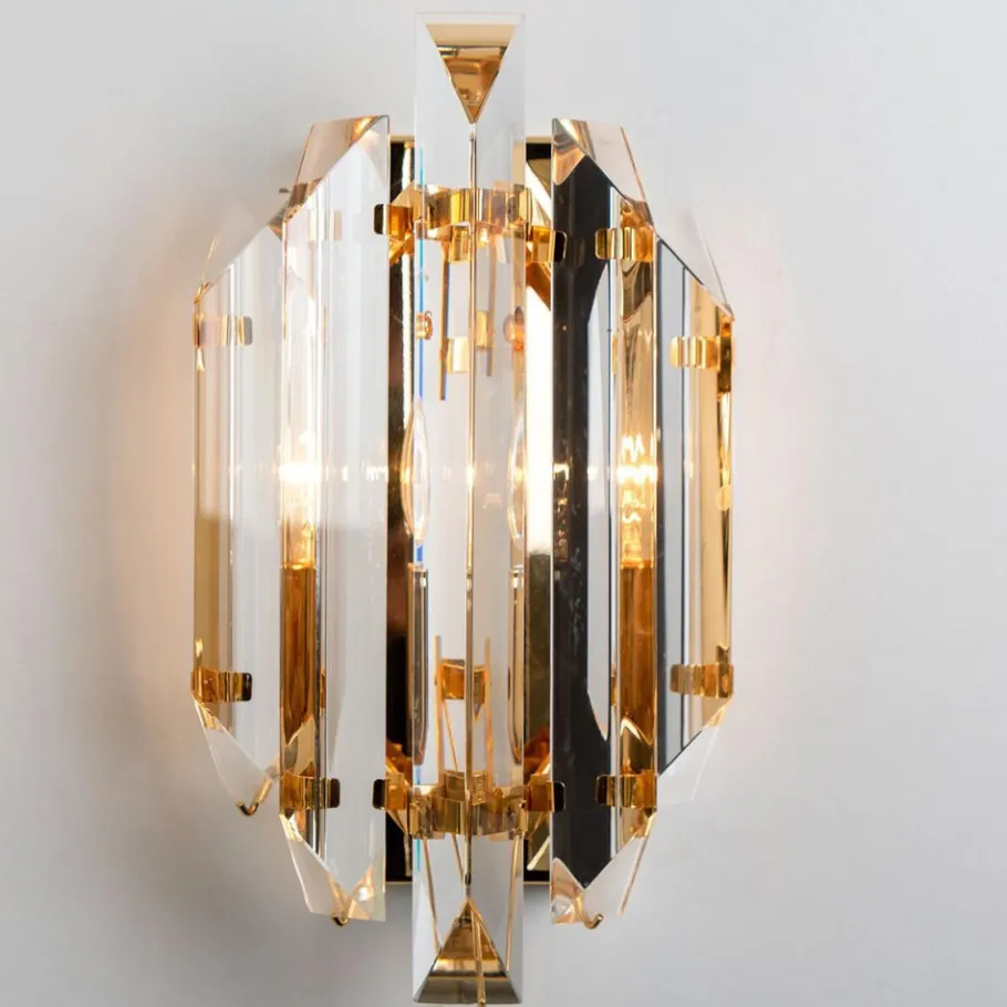 Online Pamono Clear Gold Glass Brass Sconces in the style of Venini, 1970s, Set of 2