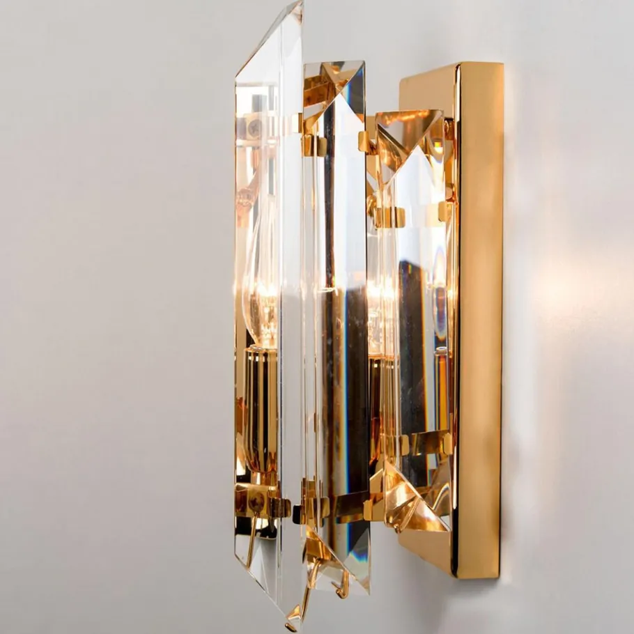 Online Pamono Clear Gold Glass Brass Sconces in the style of Venini, 1970s, Set of 2