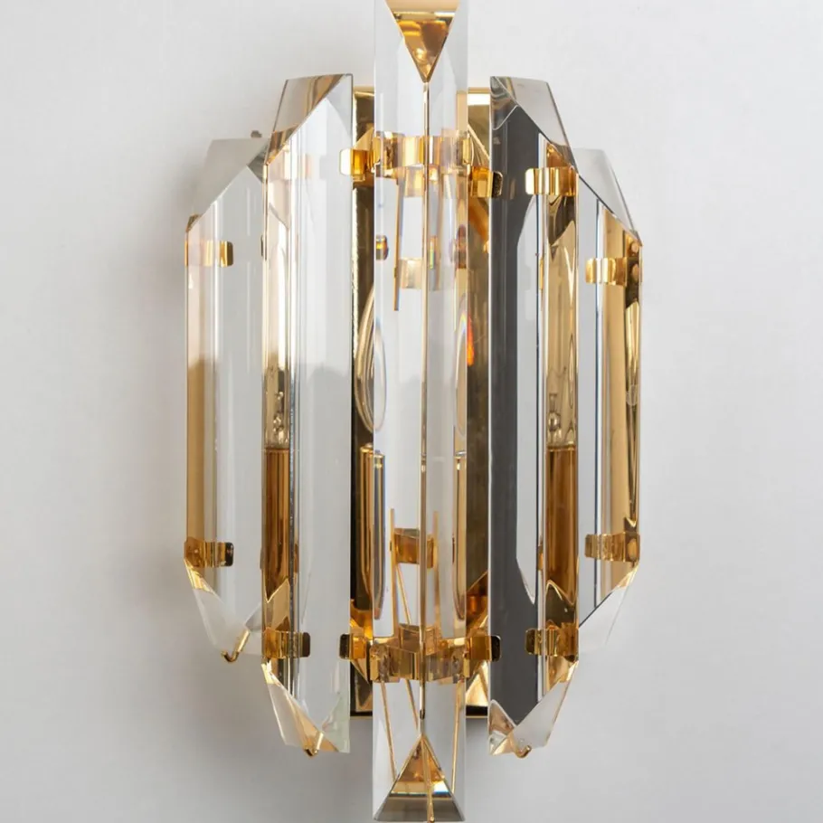 Online Pamono Clear Gold Glass Brass Sconces in the style of Venini, 1970s, Set of 2