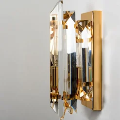 Online Pamono Clear Gold Glass Brass Sconces in the style of Venini, 1970s, Set of 2