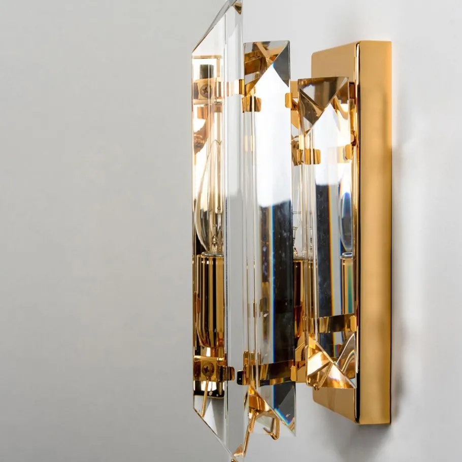 Online Pamono Clear Gold Glass Brass Sconces in the style of Venini, 1970s, Set of 2