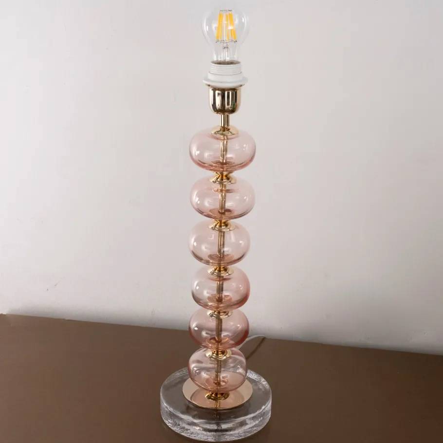 Discount Pamono Clear Murano Glass Table Lamp with Pink Balls, Italy