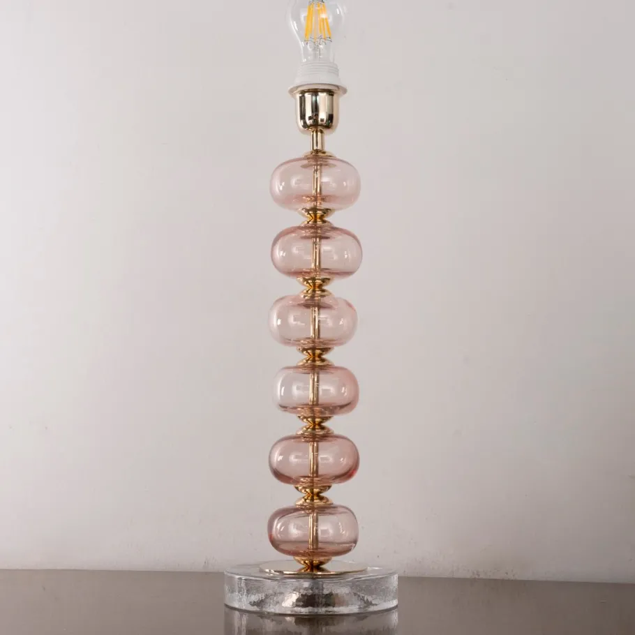 Discount Pamono Clear Murano Glass Table Lamp with Pink Balls, Italy